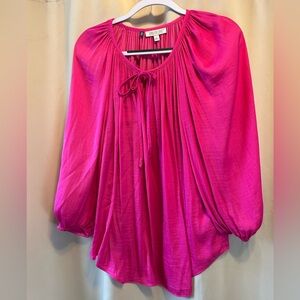 Jennifer Lopez Fuchsia Lightweight/Sheer Blouse with Tie-Front